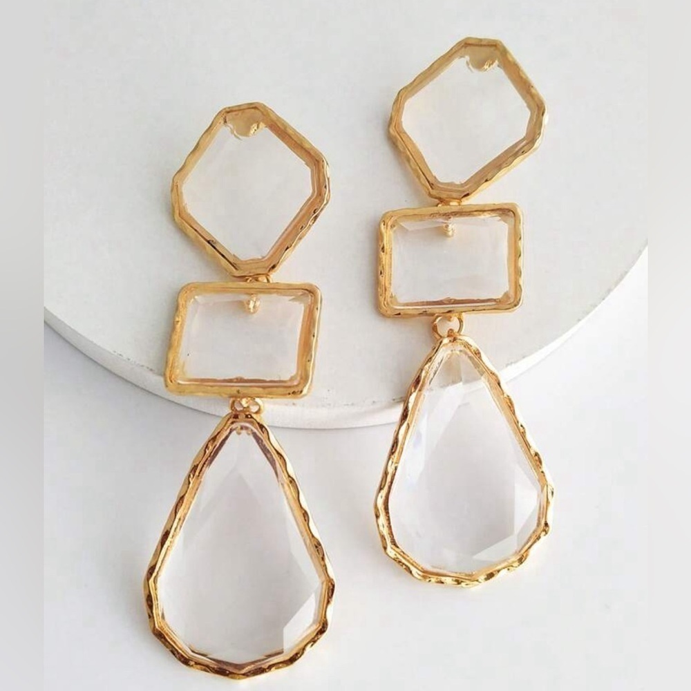 Luxury Clear Acrylic Geo Drop Earrings - Picture 6 of 13